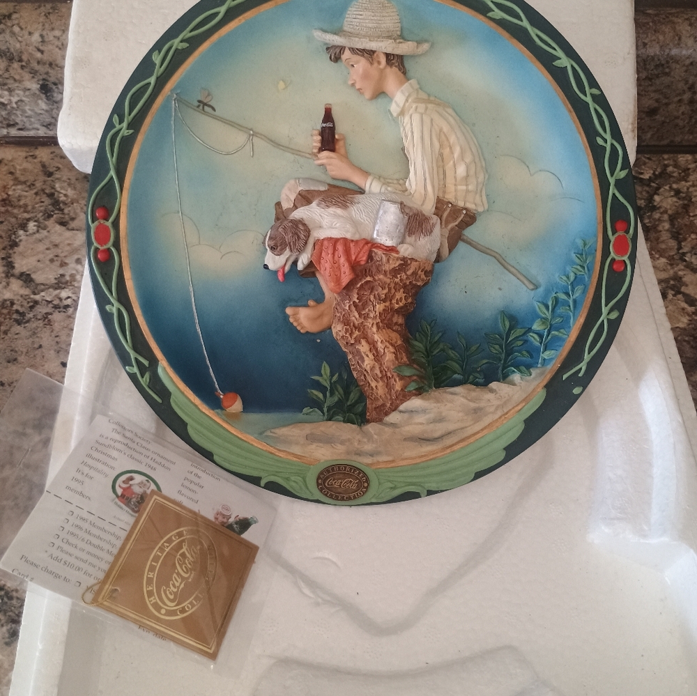 Norman Rockwell Out Fishin Coca Cola Commemorative Edition Plate. With COA - Picture 8 of 11